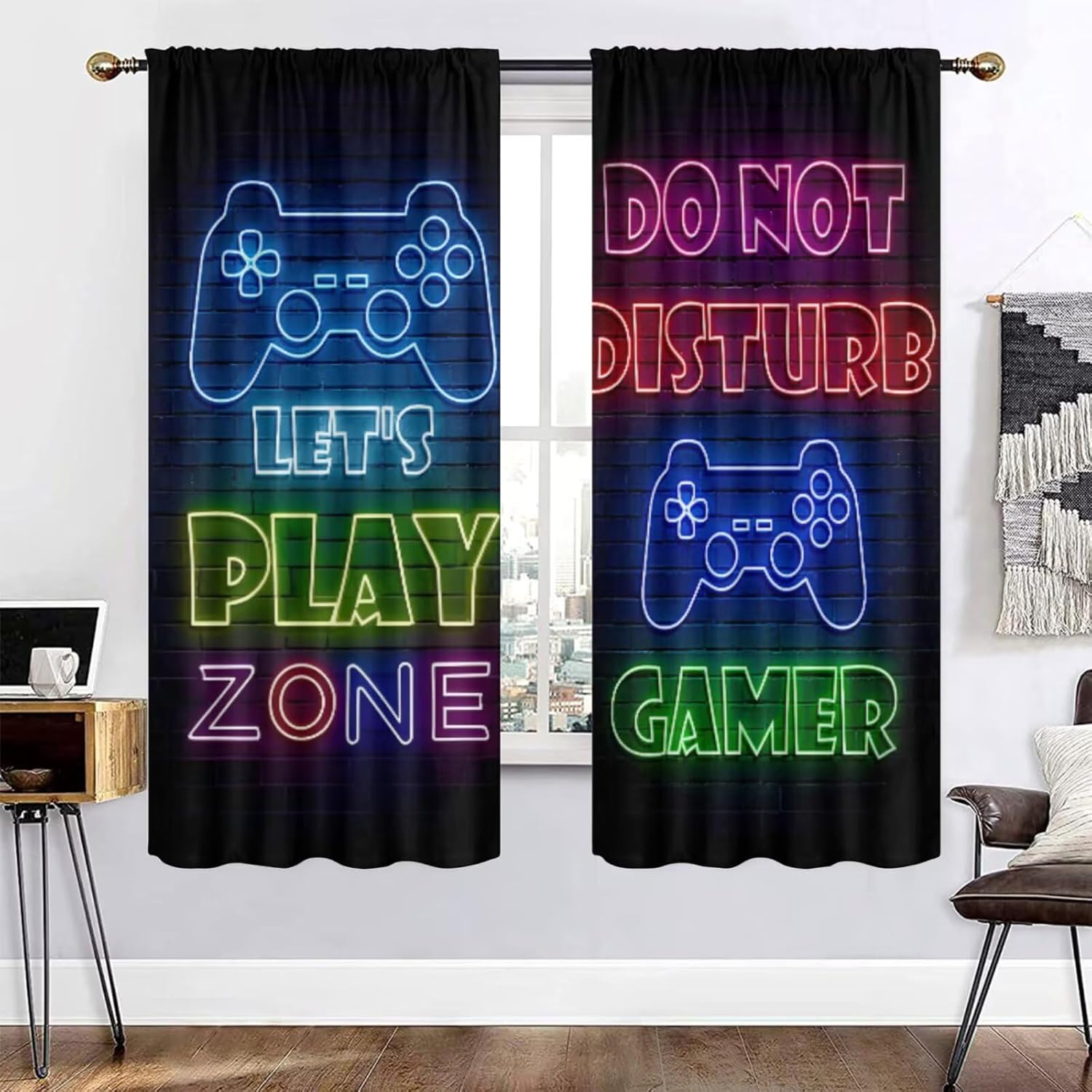 Retro Gaming Cafe - Gaming Gamer Curtain Curtains Blackout Window