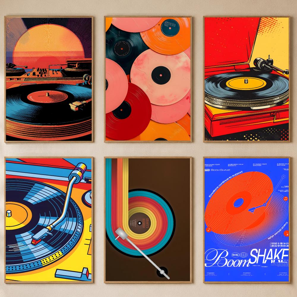 Retro Gaming Cafe - Retro Colorful Record Player Poster PP